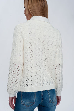 Q2 Women's Sweater Crochet Jumper in Cream