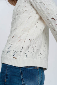 Q2 Women's Sweater Crochet Jumper in Cream