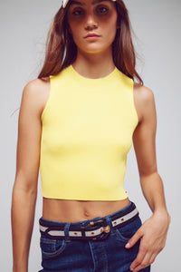 Q2 Women's Sweater Cropped Knitted Tank Top In Yellow