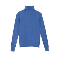 Q2 Women's Sweater Fine Knit High Neck Jumper in Blue