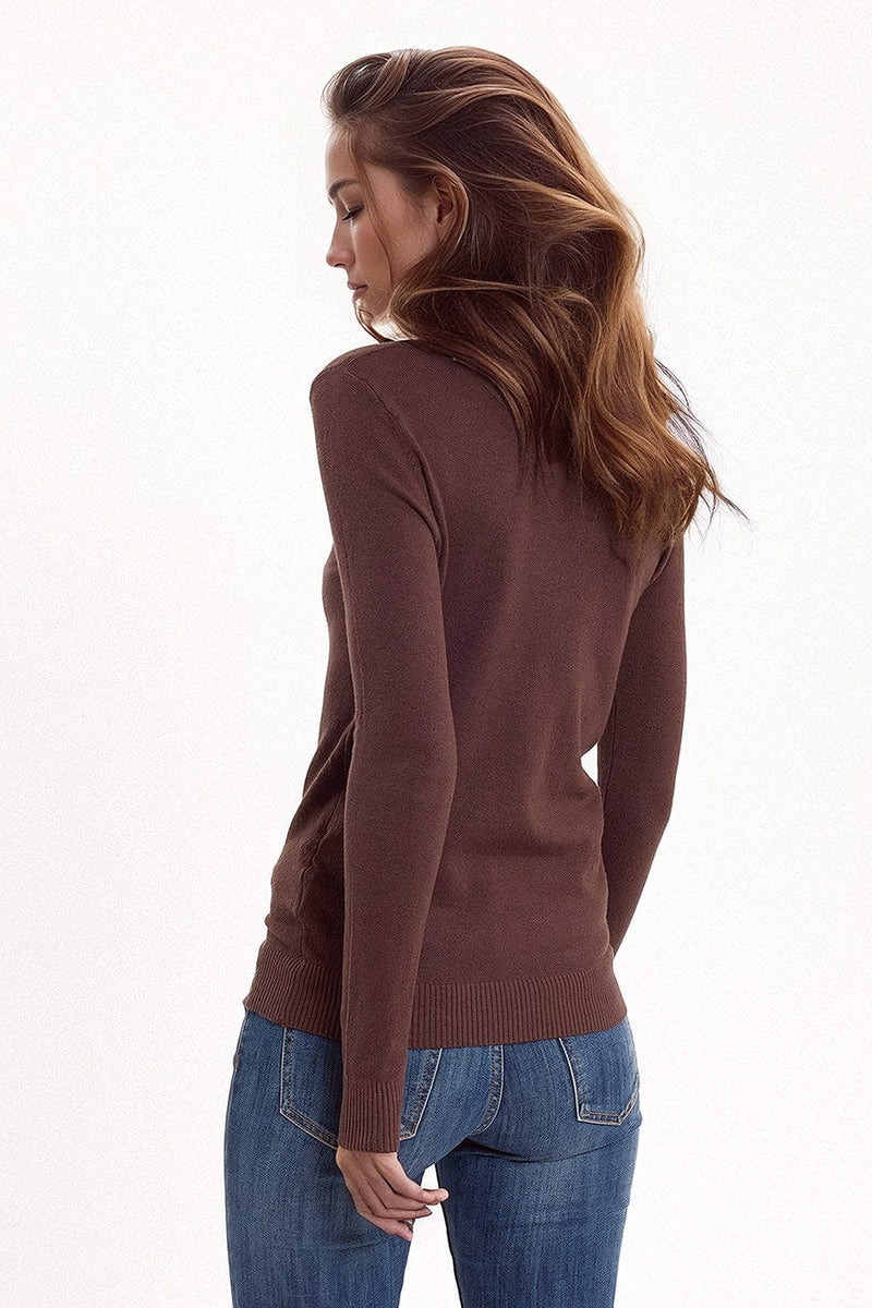 Q2 Women's Sweater Fine Knit High Neck Jumper In Brown