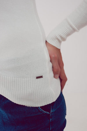 Q2 Women's Sweater Fine Knit High Neck Jumper in Cream