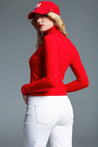 Q2 Women's Sweater Fine Knit High Neck Jumper In Red