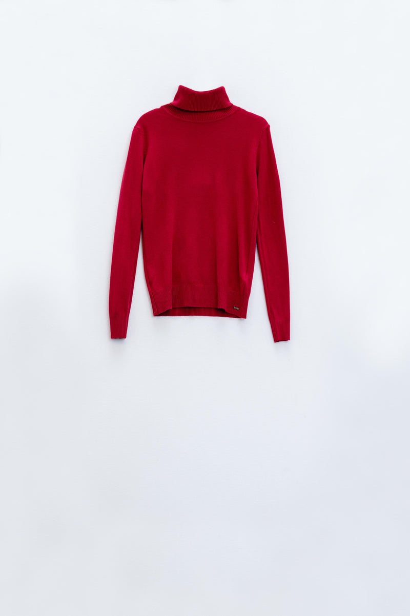 Q2 Women's Sweater Fine Knit High Neck Jumper In Wine Color