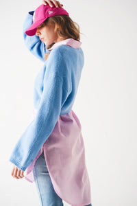 Q2 Women's Sweater Fluffy Cropped Jumper in Blue