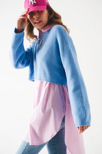 Q2 Women's Sweater Fluffy Cropped Jumper in Blue