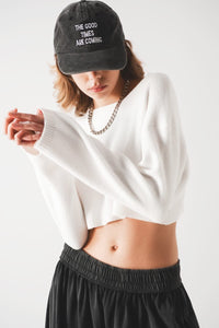 Q2 Women's Sweater Fluffy Cropped Jumper in Cream