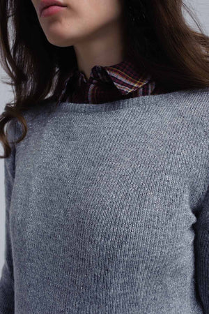 Q2 Women's Sweater Gray shiny sweater