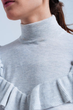 Q2 Women's Sweater Gray sweater with ruffle