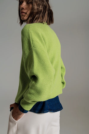 Q2 Women's Sweater Green Chunky Knitted Relaxed Jumper