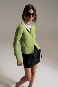 Q2 Women's Sweater Green Super Soft Fluffy Knit Cardigan