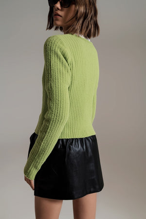 Q2 Women's Sweater Green Super Soft Fluffy Knit Cardigan
