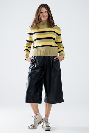 Q2 Women's Sweater Green Sweater With Black And Yellow Stripes