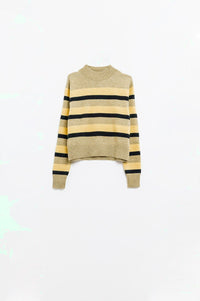 Q2 Women's Sweater Green Sweater With Black And Yellow Stripes