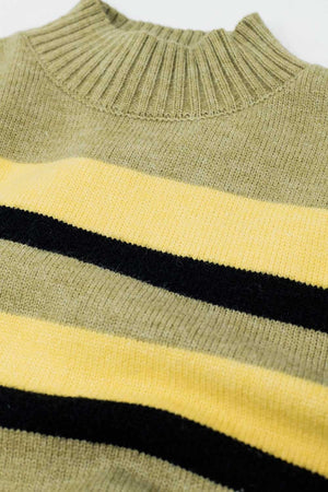 Q2 Women's Sweater Green Sweater With Black And Yellow Stripes