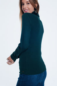 Q2 Women's Sweater Green Turtleneck Sweatshirt