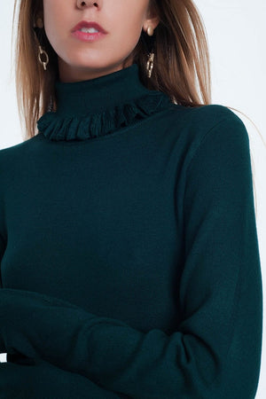 Q2 Women's Sweater Green Turtleneck Sweatshirt