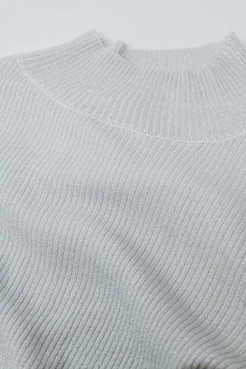 Q2 Women's Sweater Grey Glitter Trutle Neck Long Sleeve Sweater