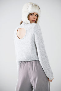 Q2 Women's Sweater Grey Jersey With Long Sleeves And Open Back Detail