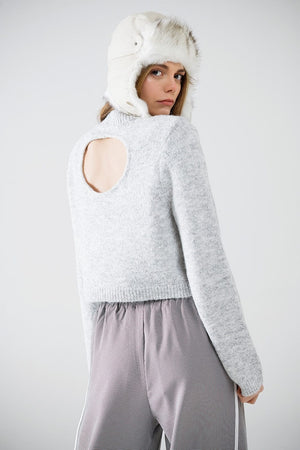 Q2 Women's Sweater Grey Jersey With Long Sleeves And Open Back Detail