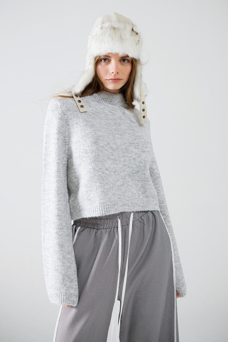 Q2 Women's Sweater Grey Jersey With Long Sleeves And Open Back Detail