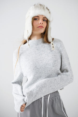 Q2 Women's Sweater Grey Jersey With Long Sleeves And Open Back Detail