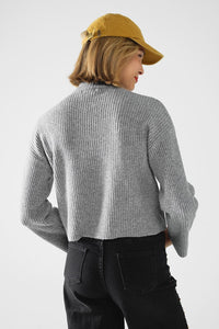 Q2 Women's Sweater Grey Ribbed Turtleneck Sweater