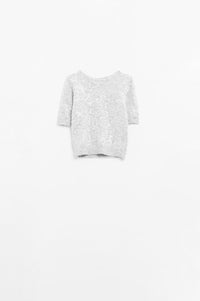 Q2 Women's Sweater Grey Short Sleeve Sequin Sweater