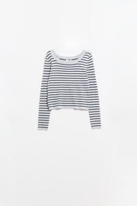 Q2 Women's Sweater Grey Striped Fine Knit Sweater With Boat Neck