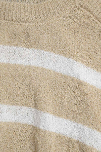 Q2 Women's Sweater Heather Sweater With Open Shoulders And Horizontal Stripes In Beige