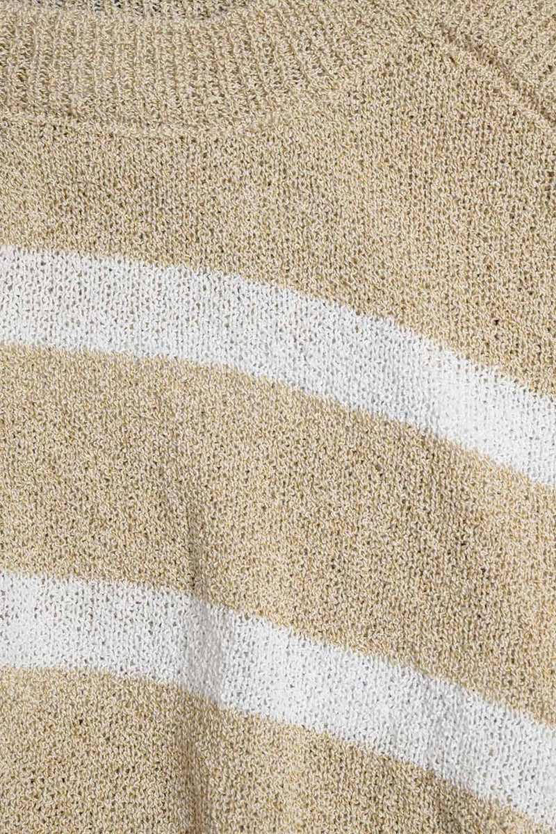 Q2 Women's Sweater Heather Sweater With Open Shoulders And Horizontal Stripes In Beige