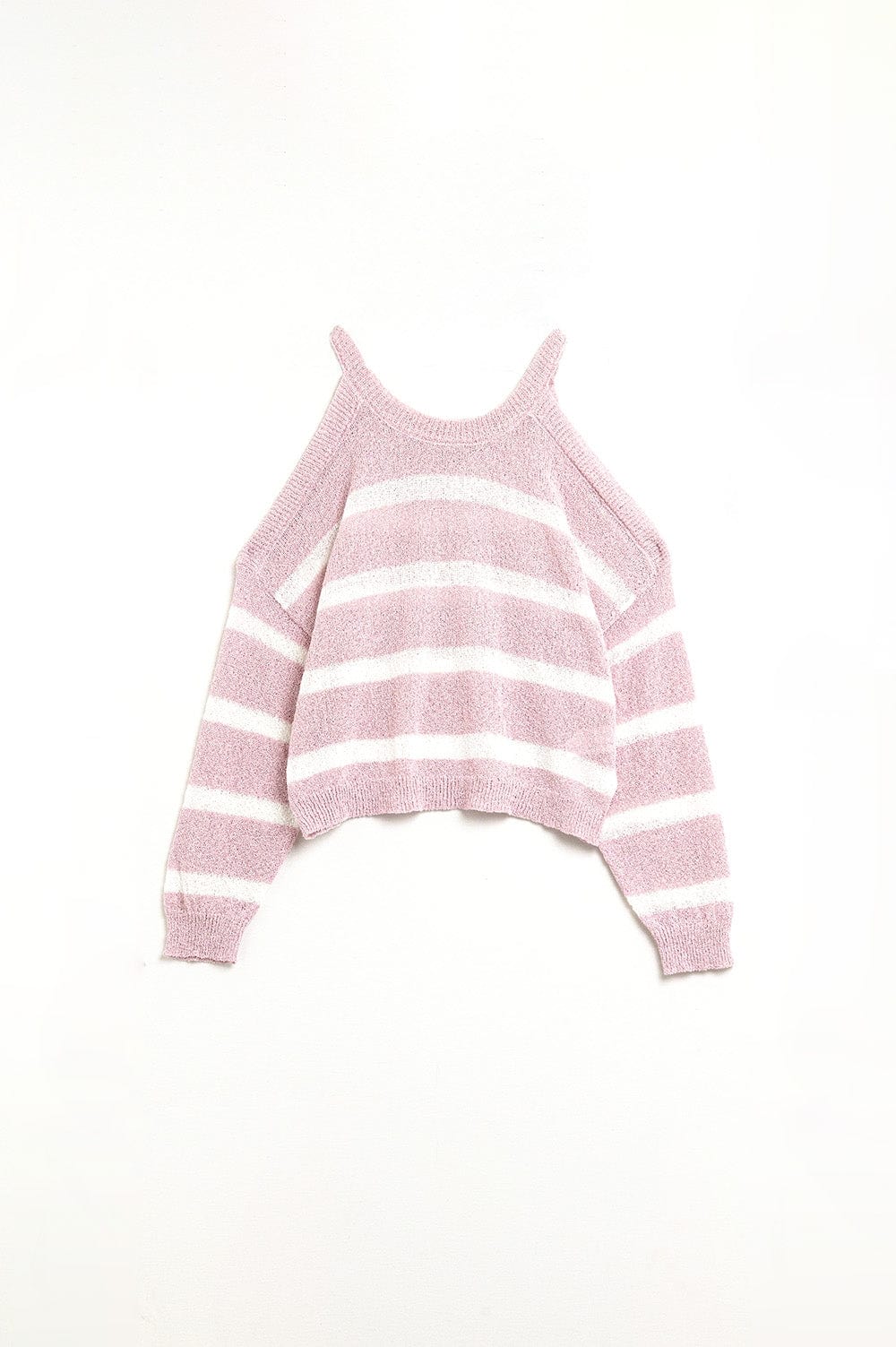 Q2 Women's Sweater Heather Sweater With Open Shoulders And Horizontal Stripes In Pink