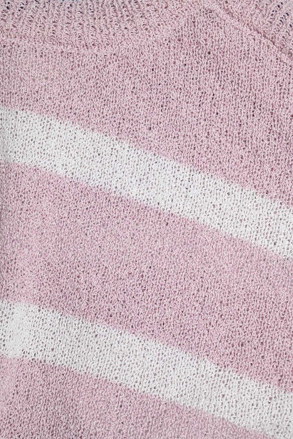 Q2 Women's Sweater Heather Sweater With Open Shoulders And Horizontal Stripes In Pink