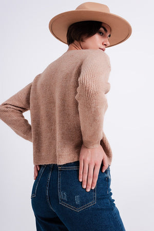 Q2 Women's Sweater High Neck Jumper in Beige