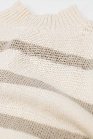 Q2 Women's Sweater High Neck Striped Sweater In Beige And Cream