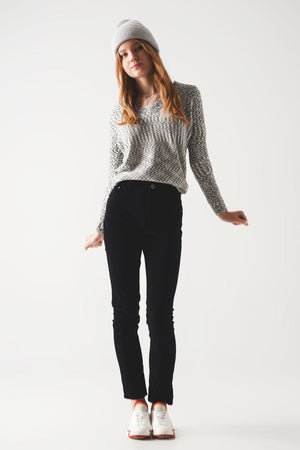 Q2 Women's Sweater Jumper in Chenille in Black