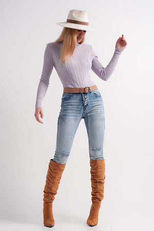 Q2 Women's Sweater Jumper with Shoulder Pad in Lilac