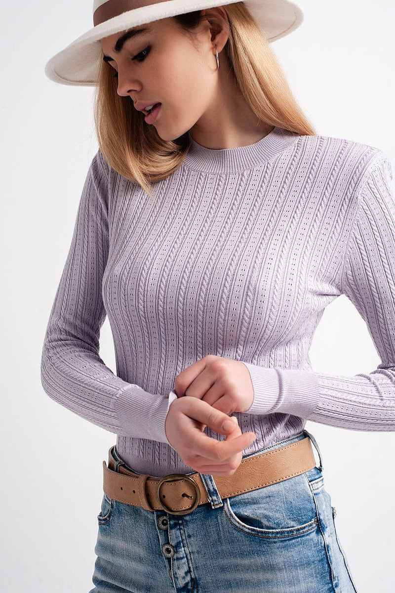 Q2 Women's Sweater Jumper with Shoulder Pad in Lilac