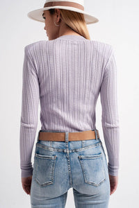 Q2 Women's Sweater Jumper with Shoulder Pad in Lilac