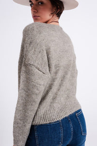Q2 Women's Sweater Khaki Batwing Fluffy Sweater