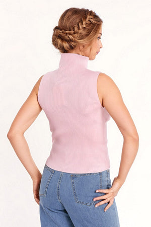 Q2 Women's Sweater Knitted Baby Pink Top Without Sleeves