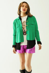 Q2 Women's Sweater Knitted Cardigan With Chest Pockes And Golden Buttons In Green