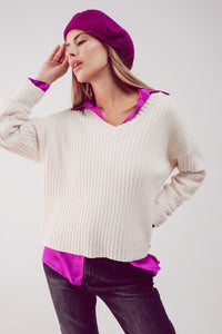 Q2 Women's Sweater Knitted Chenille Jumper in Cream