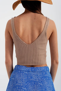 Q2 Women's Sweater Knitted Crop Top in Beige