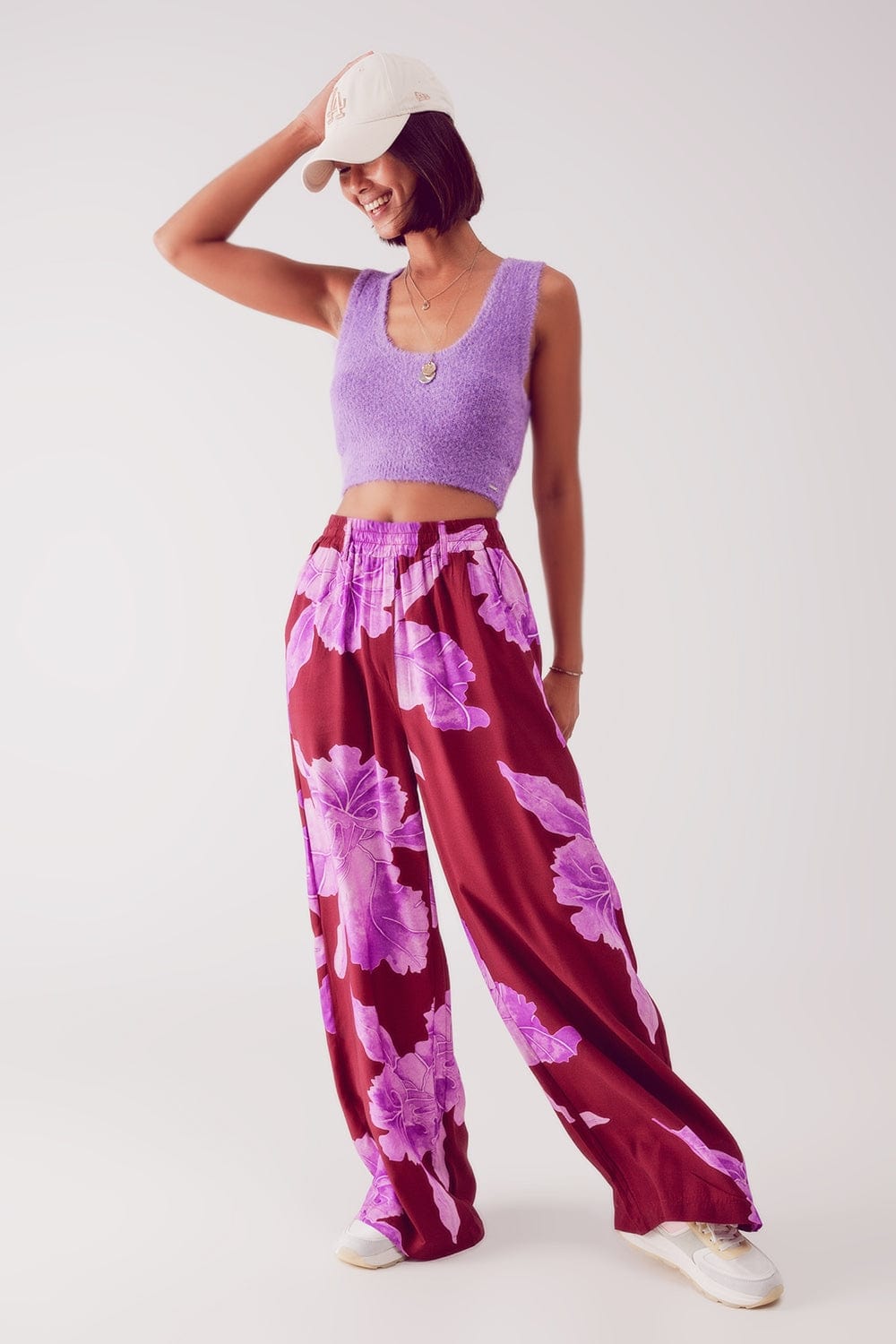 Q2 Women's Sweater Knitted Crop Top in Purple