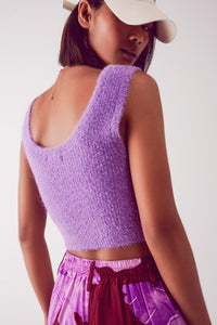 Q2 Women's Sweater Knitted Crop Top in Purple