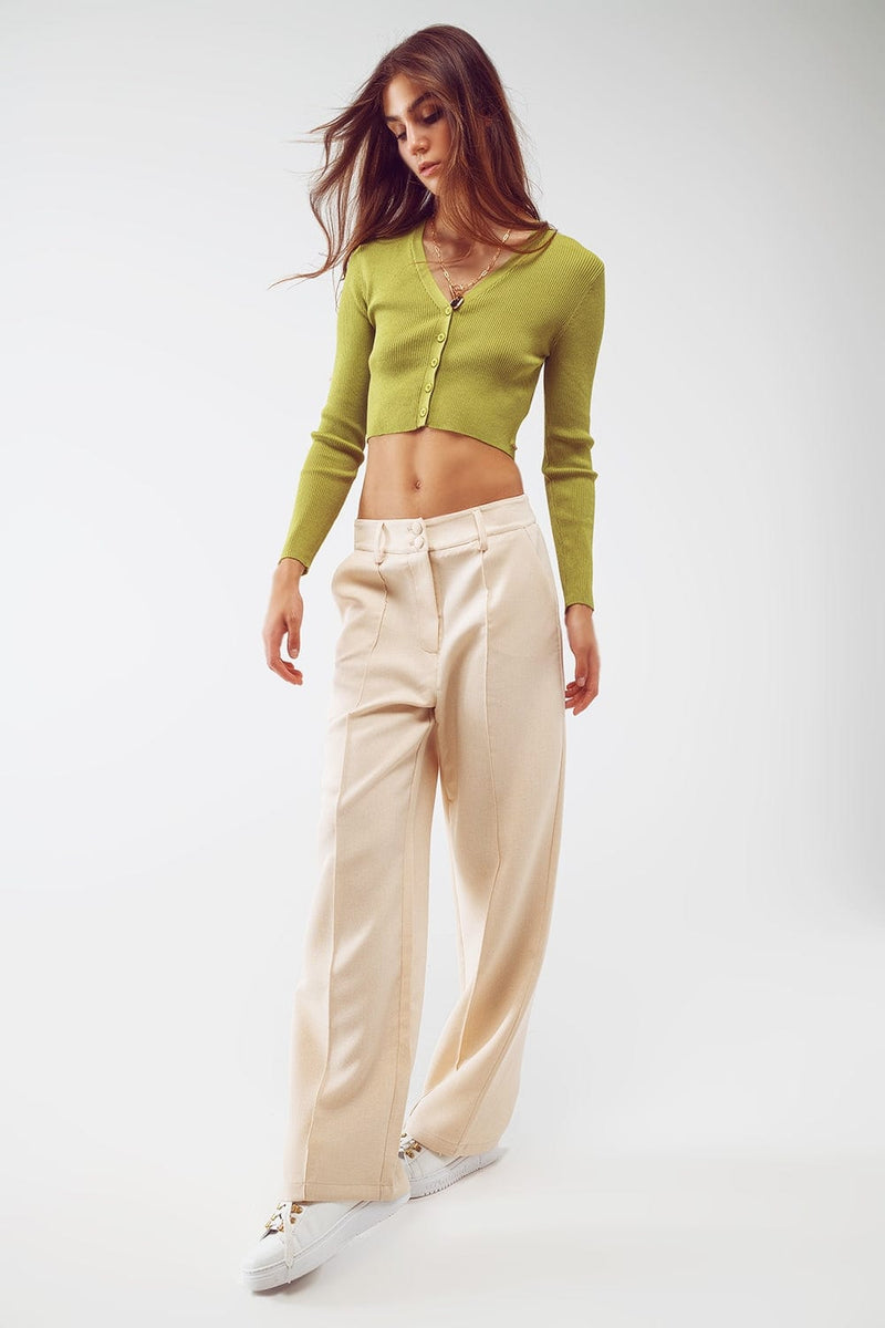 Q2 Women's Sweater Knitted Cropped Cardigan In Green