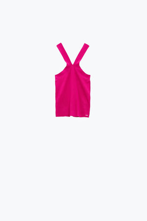 Q2 Women's Sweater Knitted Cross Front Cropped Top In Fuchsia