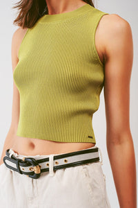 Q2 Women's Sweater Knitted Tank Top in Army Green