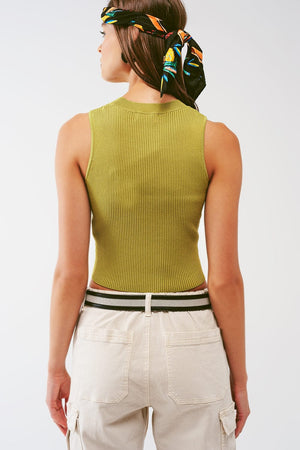 Q2 Women's Sweater Knitted Tank Top in Army Green